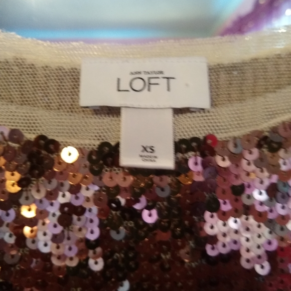 NWOT Ann Taylor Loft Brown and Tan Sequin Top - Size XS - Picture 6 of 8